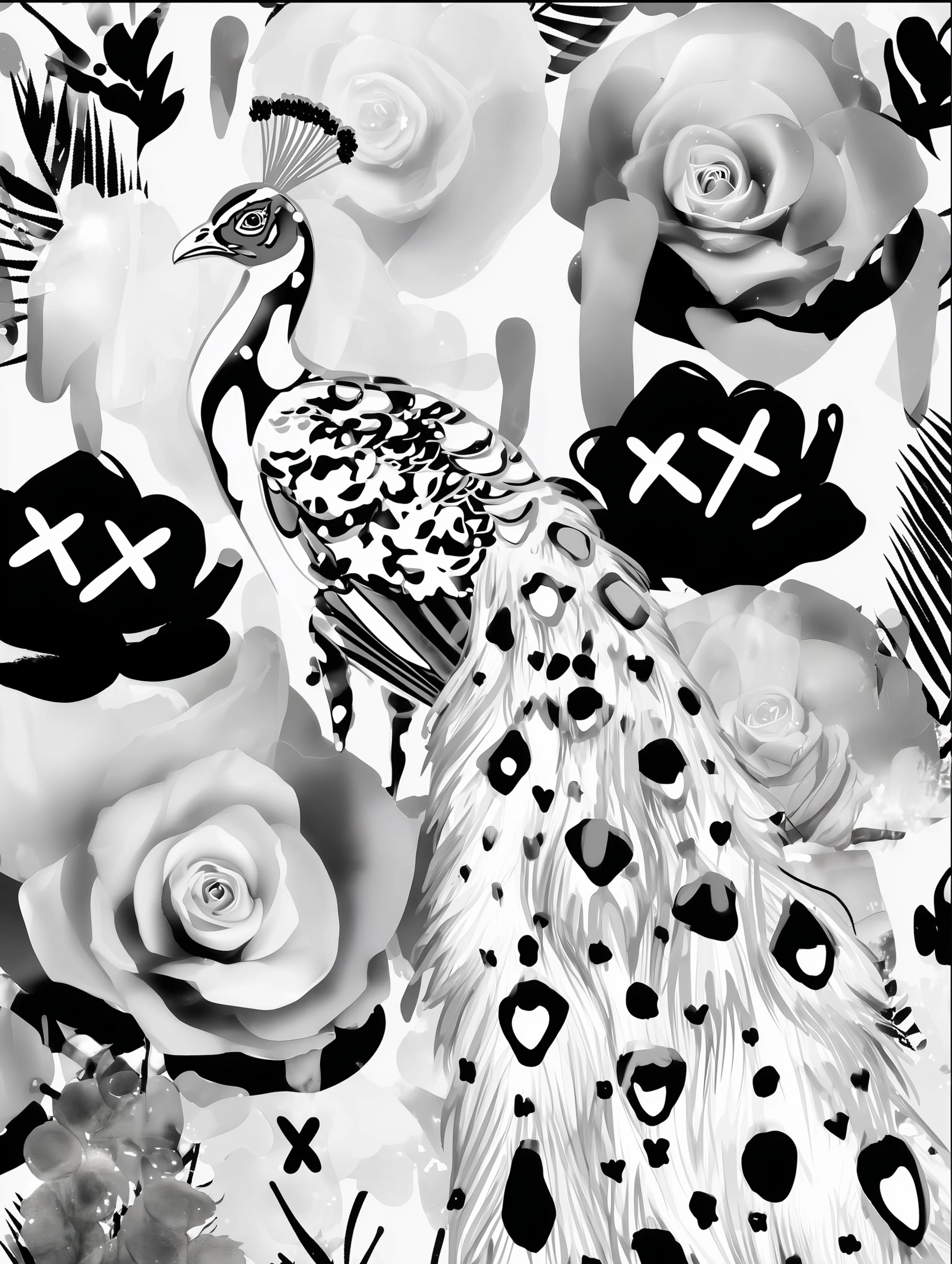 Free printable coloring page of peacock for adults featuring x marks around peacock